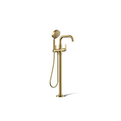 Kohler CastiaE by Studio McGee Floor-mount bath filler trim with handshower - Vibrant Brushed Moderne Brass by Kohler