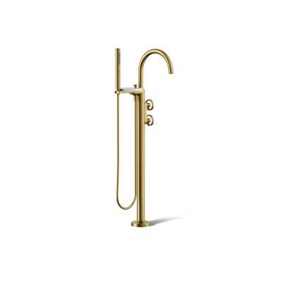 Kohler Components Floor-mount bath filler trim with industrial handles and handshower - Vibrant Brushed Moderne Brass by Kohler