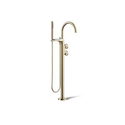 Kohler Components Floor-mount bath filler trim with industrial handles and handshower - Vibrant French Gold by Kohler