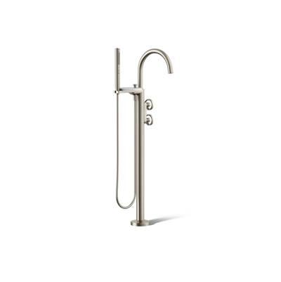 Kohler Components Floor-mount bath filler trim with industrial handles and handshower - Vibrant Brushed Nickel by Kohler