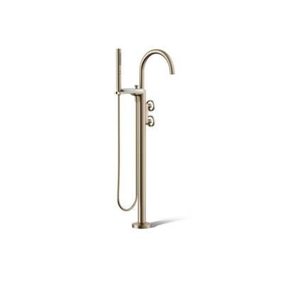 Kohler Components Floor-mount bath filler trim with industrial handles and handshower - Vibrant Brushed Bronze by Kohler