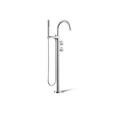 Kohler Components Floor-mount bath filler trim with industrial handles and handshower - Polished Chrome by Kohler