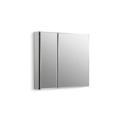 30'' W x 26'' H aluminum two-door medicine cabinet with mirrored doors, beveled edges