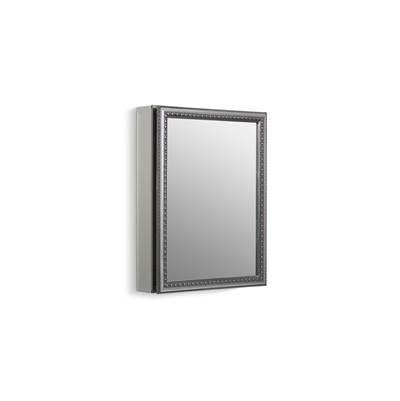 20'' W x 26'' H aluminum single-door medicine cabinet with decorative silver framed mirrored door