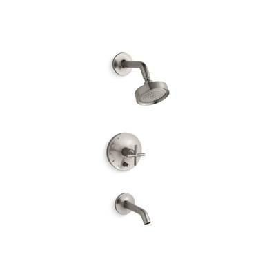 Kohler Purist Rite-Temp bath and shower trim kit with push-button diverter and cross handle, 2.5 gpm - Vibrant Brushed Nickel by Kohler