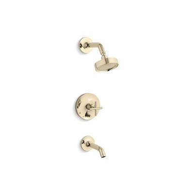 Kohler Purist Rite-Temp bath and shower trim kit with push-button diverter and cross handle, 2.5 gpm - Vibrant French Gold by Kohler