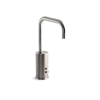 Kohler Gooseneck Widespread commercial lavatory faucet with sculpted lever handles, metal drain, red/blue indexing and vandal-resistant aerator - Vibrant Stainless by Kohler