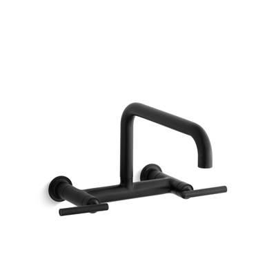 Kohler Purist Two-hole wall-mount bridge kitchen sink faucet - Matte Black by Kohler