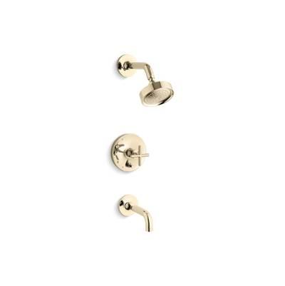 Kohler Purist Rite-Temp bath and shower trim kit with push-button diverter and cross handle, 2.5 gpm - Vibrant French Gold by Kohler