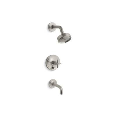 Kohler Purist Rite-Temp bath and shower trim kit with push-button diverter and cross handle, 2.5 gpm - Vibrant Brushed Nickel by Kohler
