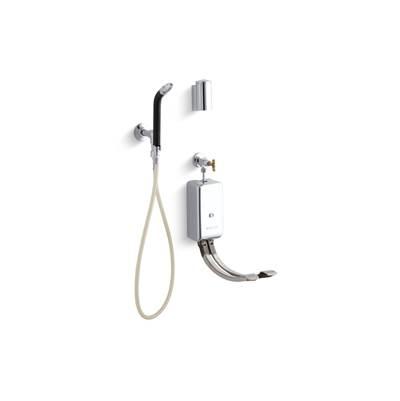 Bedpan washer with double foot control mixing valves and integral stops