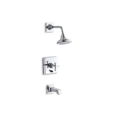Kohler Pinstripe Pure Rite-Temp bath and shower trim kit with push-button diverter and cross handle, 2.5 gpm - Polished Chrome by Kohler