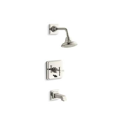Kohler Pinstripe Pure Rite-Temp bath and shower trim kit with push-button diverter and cross handle, 2.5 gpm - Vibrant Polished Nickel by Kohler