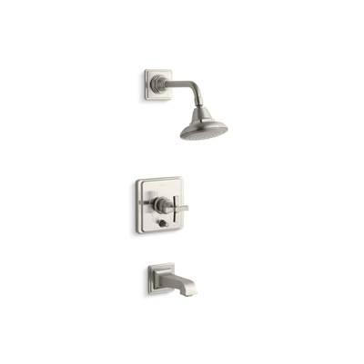Kohler Pinstripe Pure Rite-Temp bath and shower trim kit with push-button diverter and cross handle, 2.5 gpm - Vibrant Brushed Nickel by Kohler