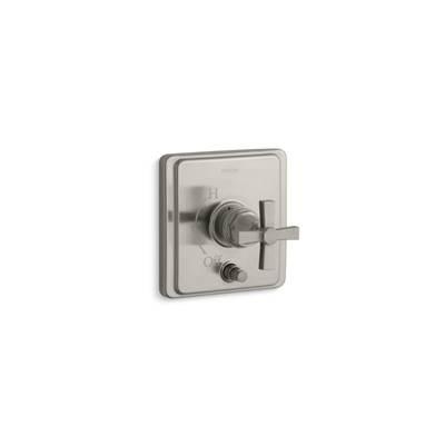 Kohler Pinstripe Rite-Temp valve trim with push-button diverter and cross handle - Vibrant Brushed Nickel by Kohler
