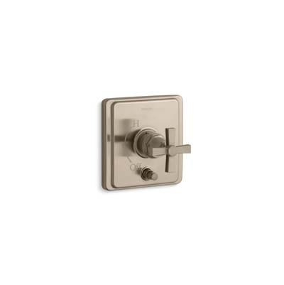 Kohler Pinstripe Rite-Temp valve trim with push-button diverter and cross handle - Vibrant Brushed Bronze by Kohler
