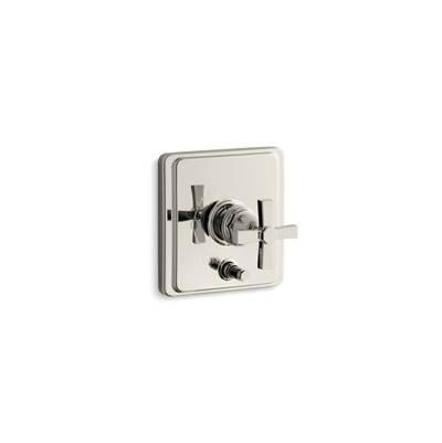 Kohler Pinstripe Rite-Temp valve trim with push-button diverter and cross handle - Vibrant Polished Nickel by Kohler