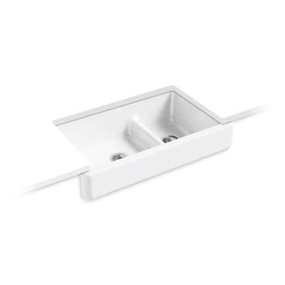Kohler Whitehaven Smart Divide 35-1/2'' undermount double-bowl farmhouse kitchen sink with short apron