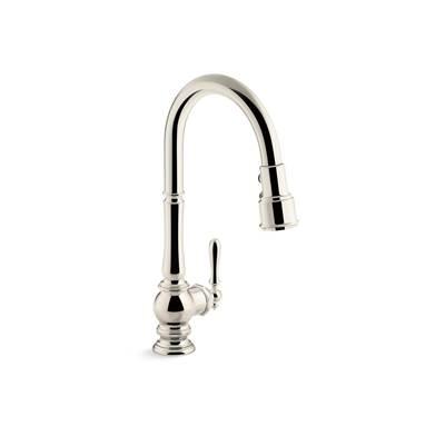 Artifacts Pull-down kitchen sink faucet with three-function sprayhead - Vibrant Polished Nickel by Kohler