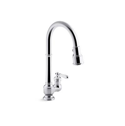 Artifacts Pull-down kitchen sink faucet with three-function sprayhead