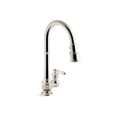 Artifacts Pull-down kitchen sink faucet with three-function sprayhead