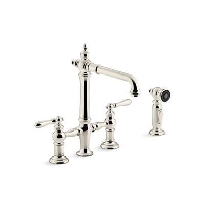 Artifacts Two-hole bridge kitchen sink faucet with side sprayer