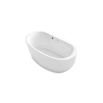 Kohler Sunstruck 60'' x 34'' freestanding bath with Bask heated surface and fluted shroud - White