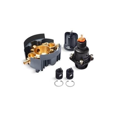 Kohler Rite-Temp Valve body and pressure-balancing cartridge kit with service stops and PEX crimp connections, project pack by Kohler
