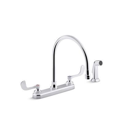 Kohler Triton Bowe 1.5 gpm kitchen sink faucet with 9-5/16'' gooseneck spout, matching finish sidespray, aerated flow and wristblade handles - Polished Chrome by Kohler