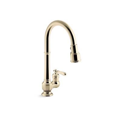Artifacts Pull-down kitchen sink faucet with three-function sprayhead - Vibrant French Gold by Kohler