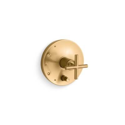 Kohler Purist Rite-Temp valve trim with push-button diverter and cross handle - Vibrant Brushed Moderne Brass by Kohler