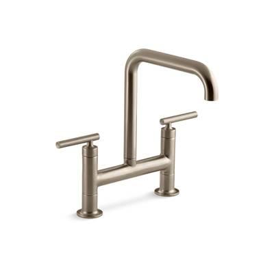 Kohler Purist Two-hole bridge kitchen sink faucet - Vibrant Brushed Bronze by Kohler