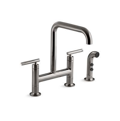 Kohler Purist Two-hole bridge kitchen sink faucet with side sprayer - Vibrant Titanium by Kohler