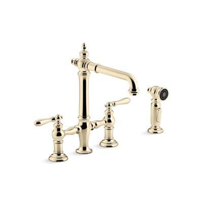 Artifacts Two-hole bridge kitchen sink faucet with side sprayer by Kohler