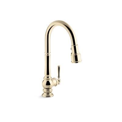 Artifacts Pull-down kitchen sink faucet with three-function sprayhead - Vibrant French Gold by Kohler