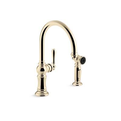 Artifacts Single-handle kitchen sink faucet with two-function sprayhead