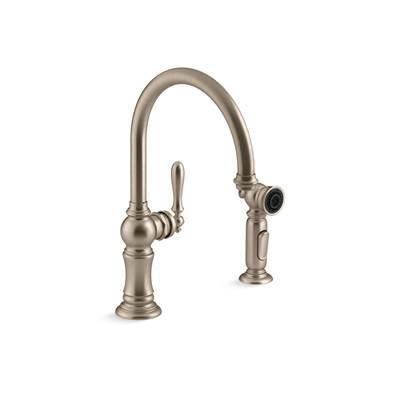 Artifacts Single-handle kitchen sink faucet with two-function sprayhead