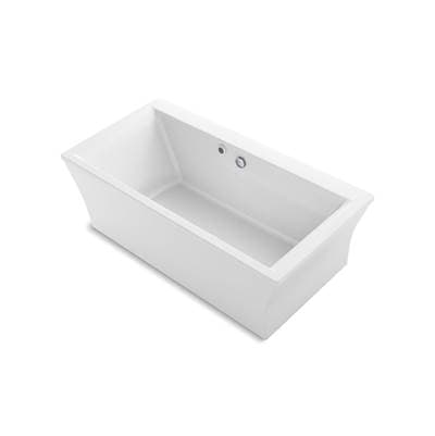 Kohler Stargaze 60'' x 34'' freestanding bath with Bask heated surface and fluted shroud - White