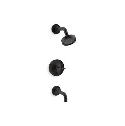 Kohler Purist Rite-Temp bath and shower trim kit with push-button diverter and cross handle, 2.5 gpm - Matte Black by Kohler