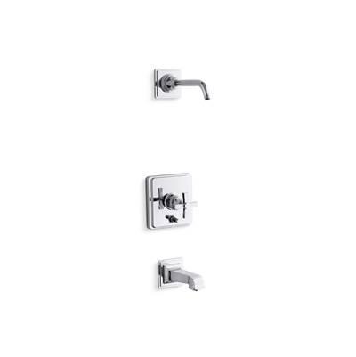 Kohler Pinstripe Pure Rite-Temp bath and shower trim kit with push-button diverter and cross handle, without showerhead - Polished Chrome by Kohler