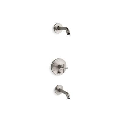 Kohler Purist Rite-Temp bath and shower trim kit with push-button diverter and cross handle, without showerhead - Vibrant Brushed Nickel by Kohler