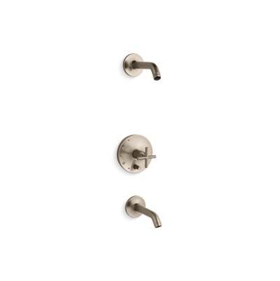 Kohler Purist Rite-Temp bath and shower trim kit with push-button diverter and cross handle, without showerhead - Vibrant Brushed Bronze by Kohler