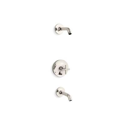 Kohler Purist Rite-Temp bath and shower trim kit with push-button diverter and cross handle, without showerhead - Vibrant Polished Nickel by Kohler