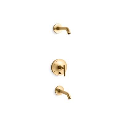 Kohler Purist Rite-Temp bath and shower trim kit with push-button diverter and lever handle, without showerhead - Vibrant Brushed Moderne Brass by Kohler