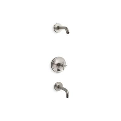 Kohler Purist Rite-Temp bath and shower trim kit with push-button diverter and cross handle, without showerhead - Vibrant Brushed Nickel by Kohler