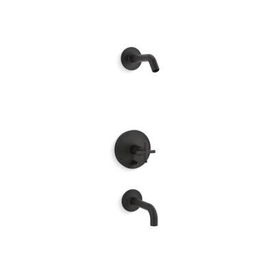 Kohler Purist Rite-Temp bath and shower trim kit with push-button diverter and cross handle, without showerhead - Matte Black by Kohler
