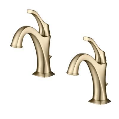 ArloE Brushed Gold Basin Bathroom Faucet with Lift Rod Drain and Deck Plate (2-Pack)