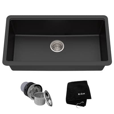 Kraus 31 Inch Undermount Single Bowl Black Onyx Granite Kitchen Sink