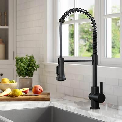 BrittE Commercial Style Pull-Down Single Handle Kitchen Faucet in Matte Black by Kraus