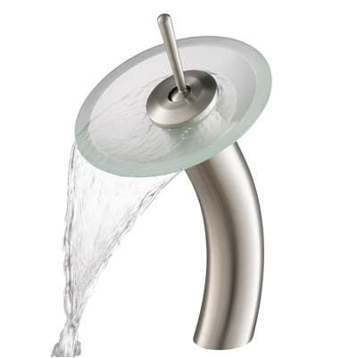 Kraus Tall Waterfall Bathroom Faucet for Vessel Sink with Frosted Glass Disk, Satin Nickel Finish...